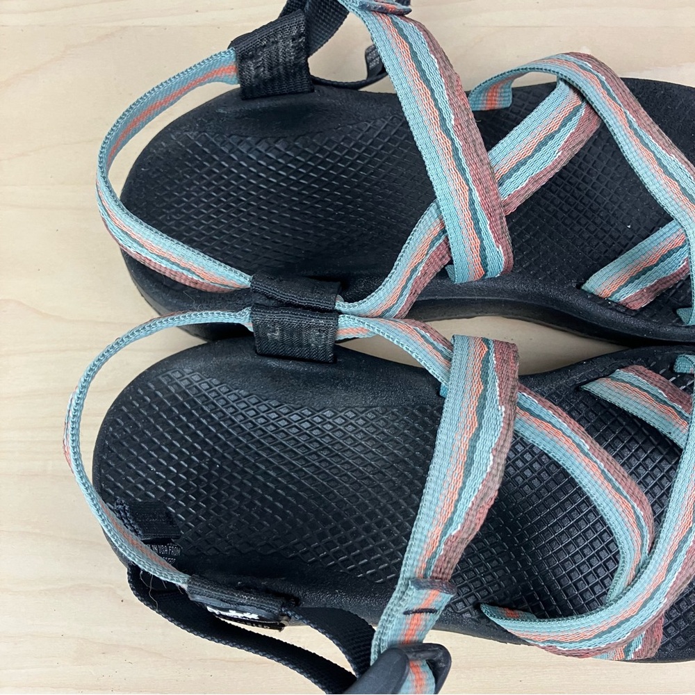 Chaco Women's Strappy Sandals in Black with Teal and Coral Straps - Picture 9 of 11